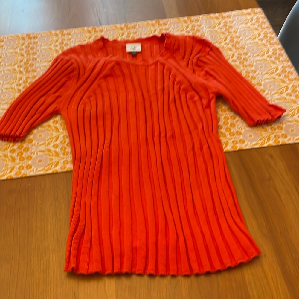 Cabi short sleeve ribbed sweater orange size M